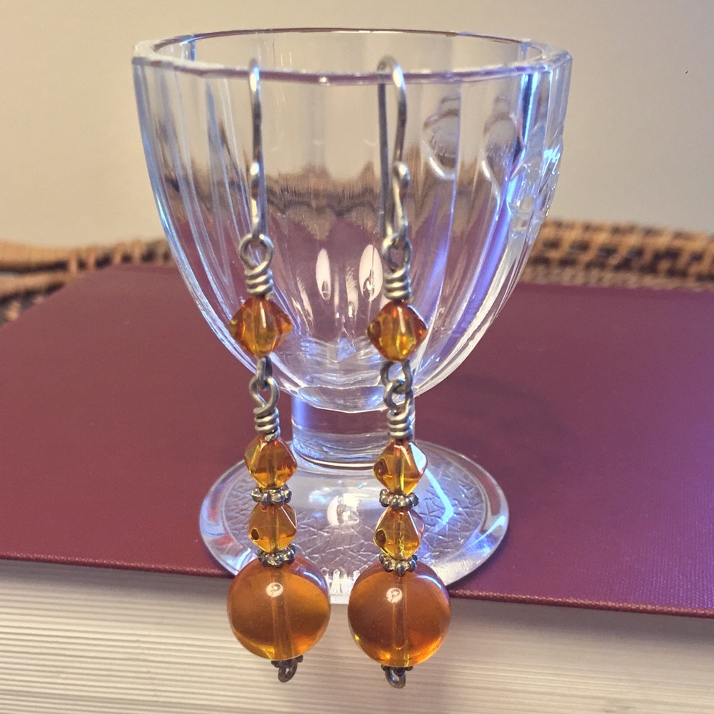 Silver & Brown Glass Bead Earrings
